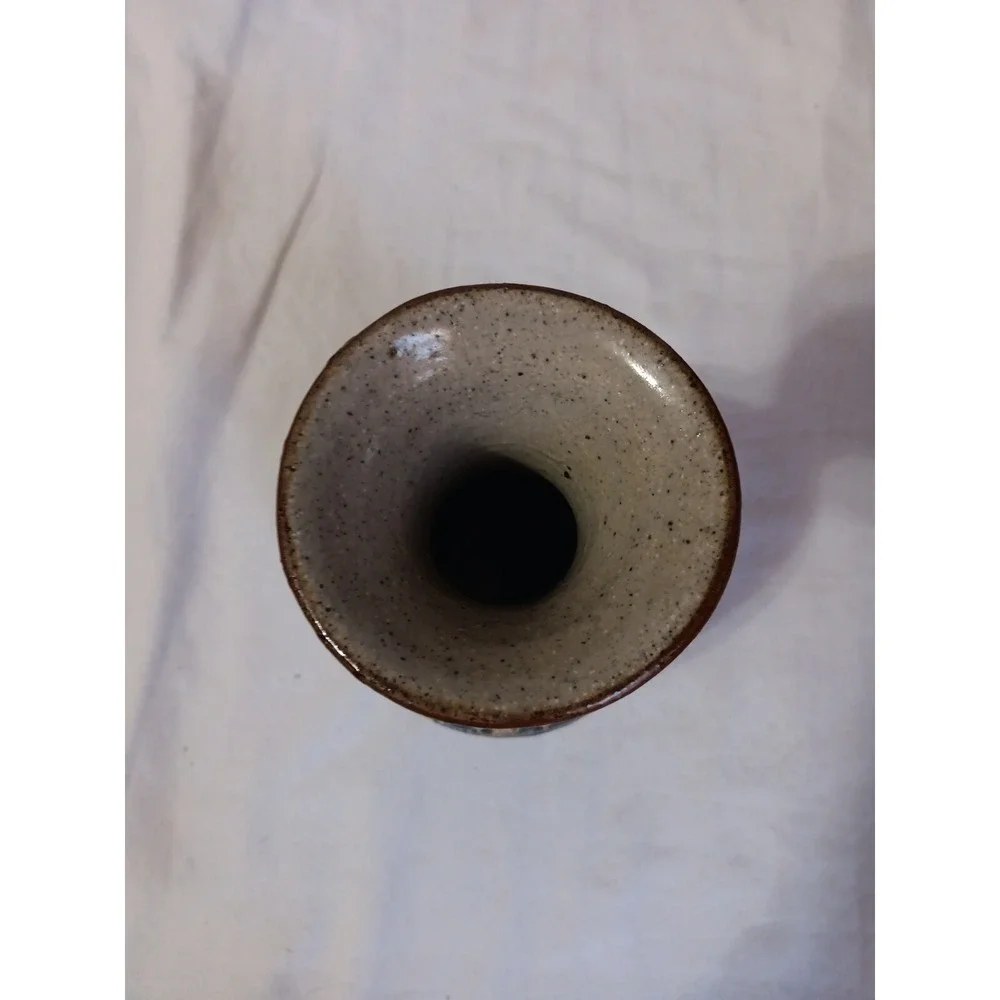 Vtg Sandstone Vase 6 Inch Mexico Hand‎ Painted Blue Bird Floral Art Decor Signed